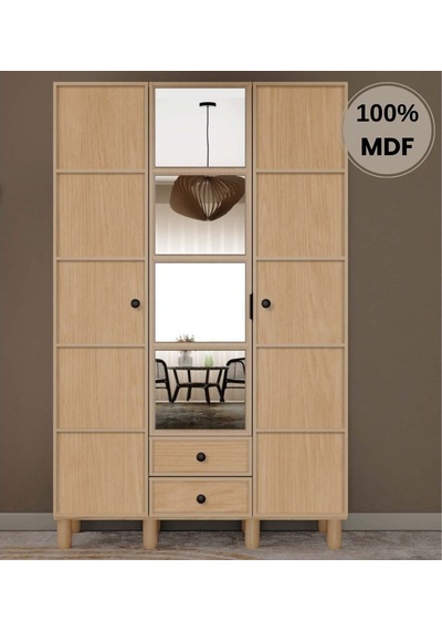 Meşe 3 Kapak Mdf Ayaklı Tasarım Gardırop Rota