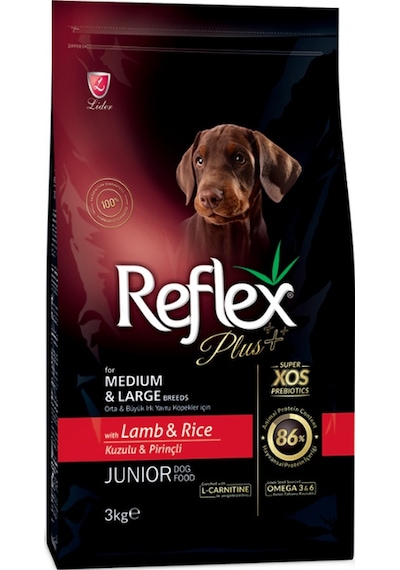 Reflex Plus Junior Kuzu Etli ve Pirinçli Orta ve Büyük Irk Yavru Köpek Maması 3 KG