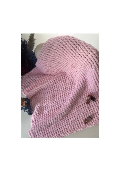 El Örgü Puffy Bebek Battaniye 90x90 CM Pembe