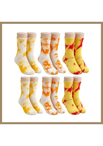 Kahveci.store Unisex Batik Desenli Çorap 6'lı Set Pamuklu Renkli Uzun Soket Dikişsiz Nefes Alan Günlük Spor Çorabı 22 Çok  Renkli
