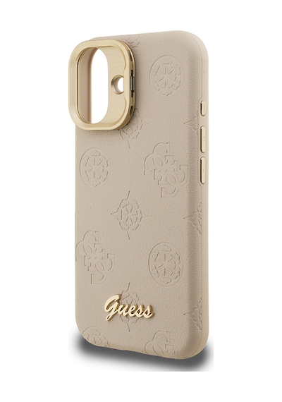 Apple Uyumlu iPhone 16 Kılıf Guess Lisanslı M-safe Şarj Özellikli Kamera Standlı Pu Deri Peony Kapak Bej