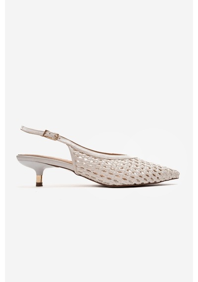 Luvishoes Orelıs Beyaz Örgü Desenli Kadın Kısa Topuklu Ayakkabı Beyaz