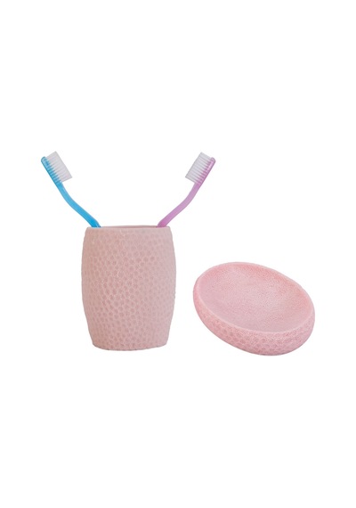 Sıa 2 Li Banyo Seti.Pembe Petek Model.Poliresin Pembe