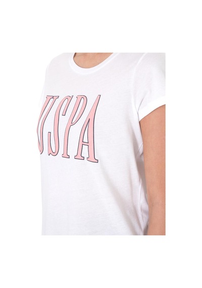 U.S. Polo Assn. Kadın Marka Yazılı T-shirt Beyaz