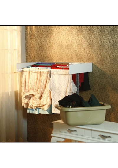 Design Kurutmalık Çamaşır Askısı - Duvara Monte, Katlanabilir Çamaşırlık - Beyaz-100cm Beyaz