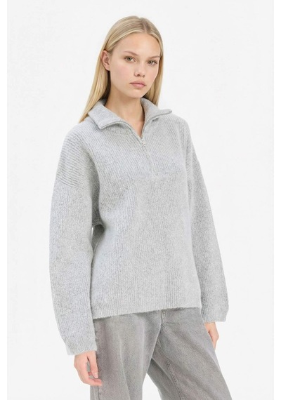 Defacto Relax Fit Yarım Fermuarlı Triko Kazak F3897ax25wngr277 Gri