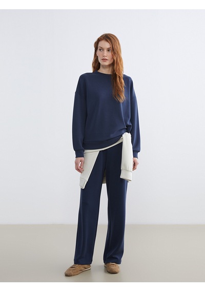 Lcw Vision Lacivert Bisiklet Yaka Oversize Kadın Sweatshirt