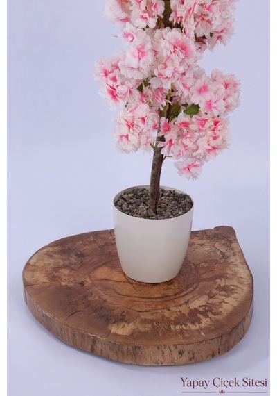 Yapay Çiçek Sitesi Beyaz Saksıda Kaliteli Yapay Bahar Dalı Ağacı 119 Cm Açık Pembe