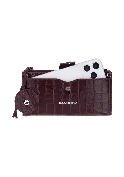 Bloominbag Burgundy Croco Lozan Hakiki Süet Çapraz Askılı Telefon Bölmeli Cüzdan Çanta Bordo
