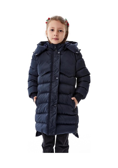 Kız Çocuk Kapüşonlu Kışlık Şişme Mont 51356 Lacivert