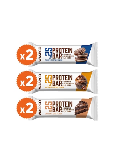 Waspco Bitter Çikolata Kaplı Protein Bar Karma Kutu 36G x 6 Adet 3 Çeşit