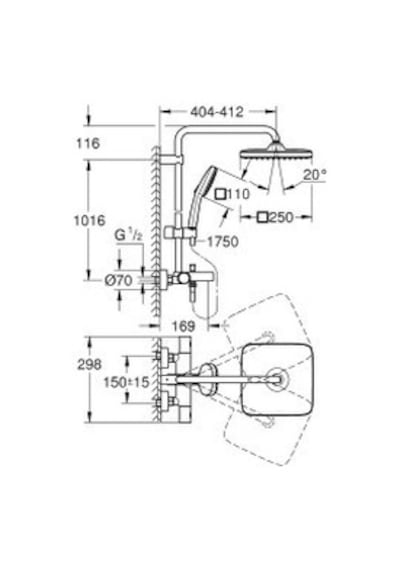 Grohe Tempesta System 250 Cube Duvara Monte Termostatik Banyo Bataryalı Duş Sistemi - 26975001 Krom
