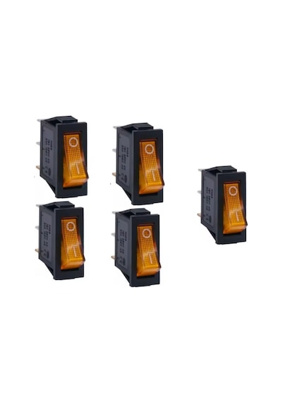 Tekli Dar On-off Işıklı Sarı Anahtar 3 Pinli Işıklı Dar Switch 5 Adet
