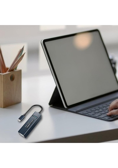 Lexroo Type-c To Usb Dönüştürücü 3.0 Hub 5in1 Port Hızlı Aktarım 5gbps Usb Hafıza Kart Okuyucu