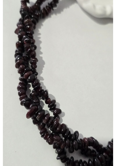Sertifikalı Granat, Garnet, Lal Kırıktaş Doğaltaş Kolye 3 Sıra 03 - Bordo