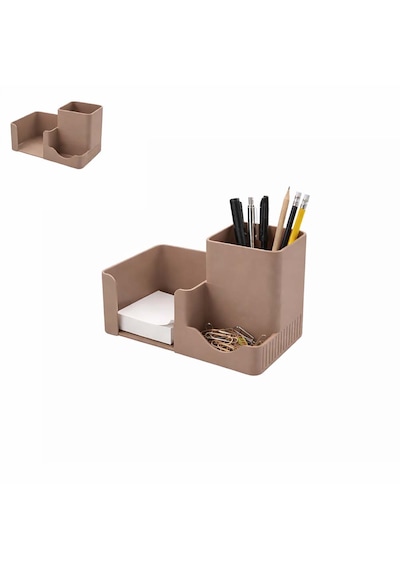 Özel Üretim 3 Bölmeli Notluk Ataşlık Kalemlik Vb. Masa Seti Ebat: 14,6 Cm X 8,4 Cm X 9,9 Cm Kahverengi
