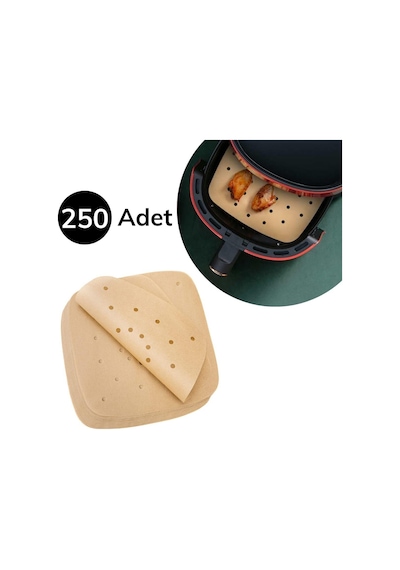 Go İthalat 250 Adet Air Fryer Pişirme Kağıdı Tek Kullanımlık Hava Fritöz Yağ Geçirmez Yapışmaz Gıda