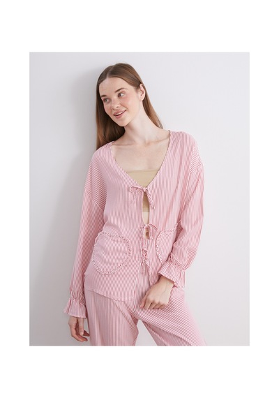 Lcw Young Pembe V Yaka Çizgili Kadın Pijama Takımı