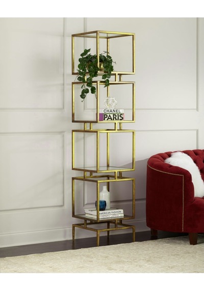 Olope Gold Metal 4 Raflı Kitaplık Çiçeklik Gümüşlük Duvar Rafı