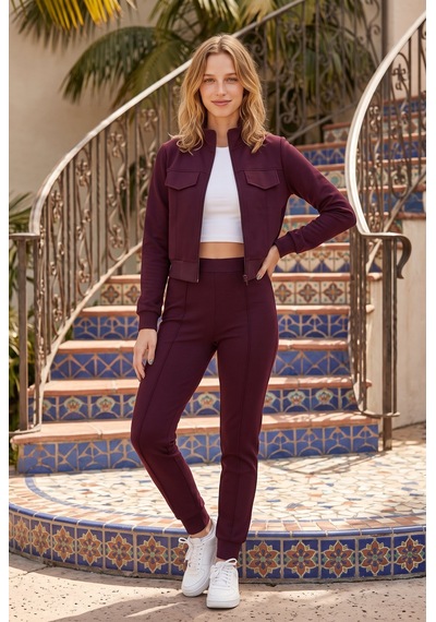 Soulshae Modal Yarım Fermuarlı Ceket Pantolon Takımı Bordo