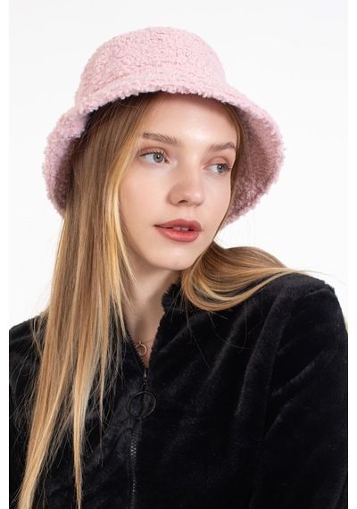 Ladycolor Kadın Kışlık Şapka Kıvırcık Peluş Kumaş Bucket Modeli Pudra Pudra