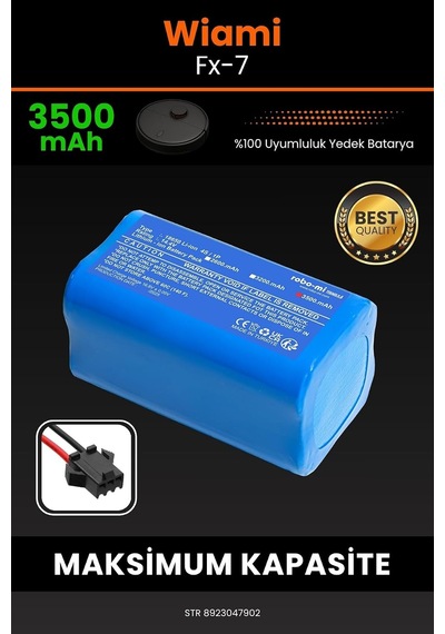 Robo Mi Wiami Fx-7 Robot Süpürge Bataryası, 3500mah Gerçek Kapasite, Maksimum Güvenlik, Model M288, Mavi