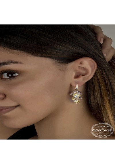 Swarovski Crystal Taşlı Gümüş Kalp Salkım Sallantılı Çivili Kadın Küpe Diğer