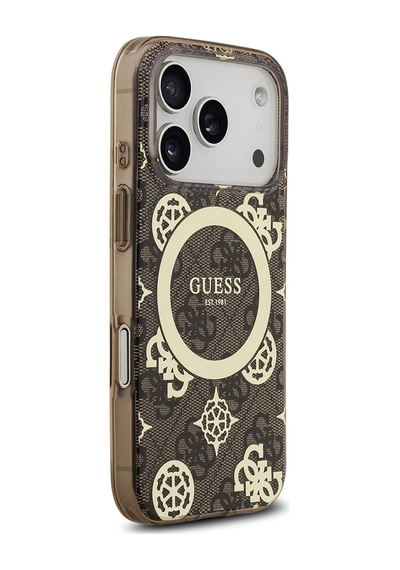 Apple Uyumlu iPhone 17 Pro  Kılıf Guess Lisanslı M-safeli Iml Peony Ve 4g Desenli Klasik Logolu Kahverengi Kahverengi