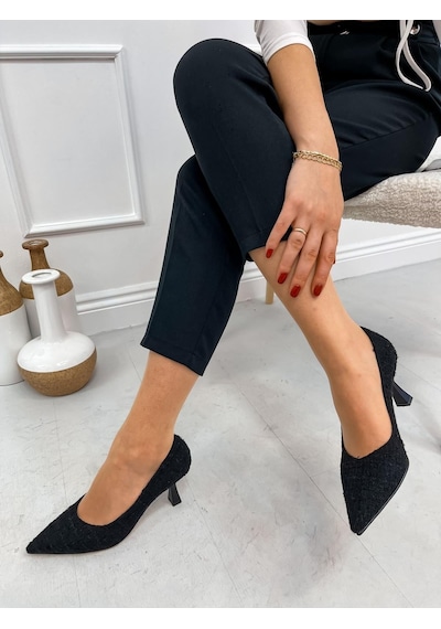 Ervanın Butiği Siyah Tüvit Freda Kadın Stiletto-3862