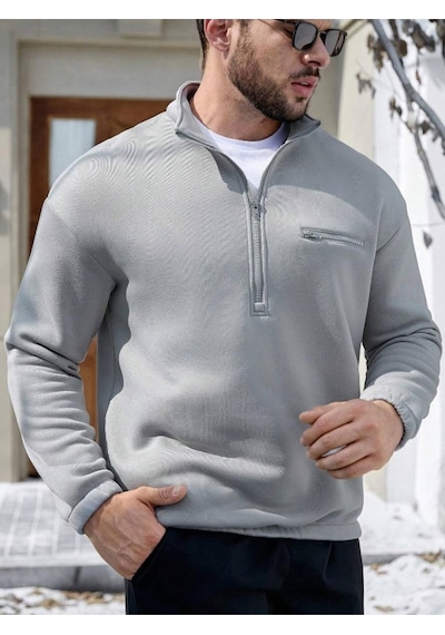 Altamira Erkek Göğüs Fermuarlı Oversize Polo Yaka Sweatshirt 001