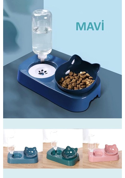 Tr Technosmart Kedi Köpek Mama Ve Su Kabı Kaseli Otomatik Su Sebili Büyük Boy Depolama Mavi