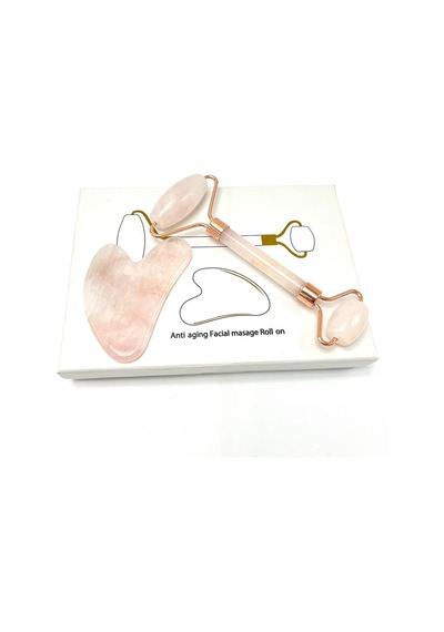 Yıldız Doğal Taş Sertifikalı Pembe Kuvars Roller + Gua Sha Doğal Taş Masaj Aleti