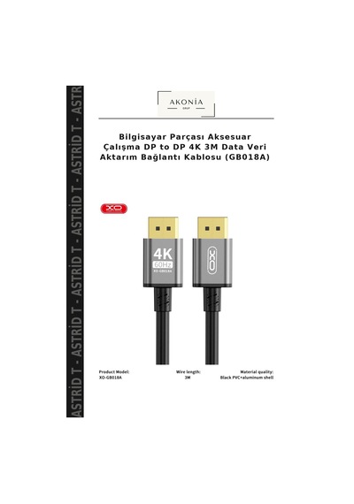Bilgisayar Parçası Aksesuar Çalışma Dp To Dp 4k 3m Data Veri Aktarım Bağlantı Kablosu Gb018a