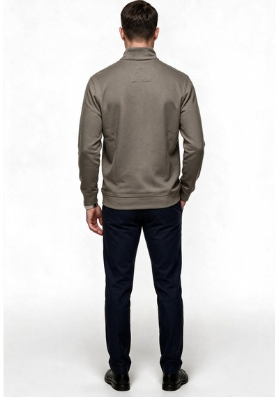 Legato Erkek Dik Yaka Yarım Fermuarlı Pamuk Karışımlı Uzun Kollu Sweatshirt Füme