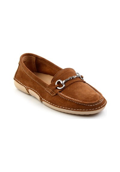 Bambi Taba Hakiki Deri Kadın Loafer Ayakkabı K01028130601 Taba