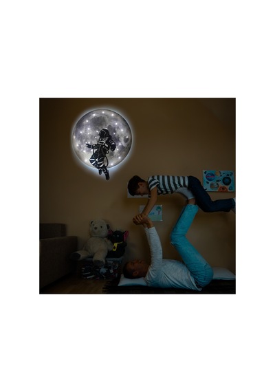 Kişiselleştirilebilir Led Işıklı Epoksi Cam Katmanlı Tablo Astronot Dolunay Gri - 738250971 Gri