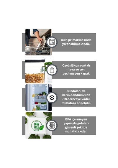 Jumbo Boy 2100 Ml Vakumlu Silikon Kapaklı Saklama Kabı Seti, Şeffaf Diğer