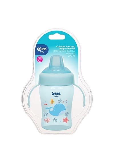 Wee Baby Colorful Akıtmaz Kulplu Antikolik Bardak 240 Ml - Mavi 6'li Paket