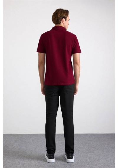 Süvari Koyu Bordo Regular Petek Baskısız Süprem Düğmeli Polo Yaka Tişört Sts1014000010-k09