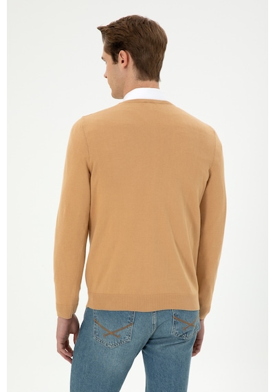U.S. Polo Assn. Erkek Slim Fit V Yaka Camel Basic Kazak 50294764-VR015