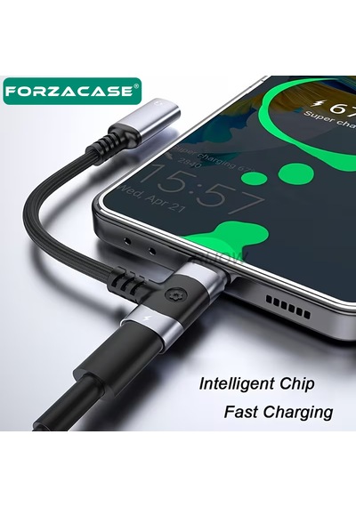 Forzacase Apple iPhone iPad MacBook Android İle Uyumlu 2in1 Type-c Şarj + Kulaklık Çevirici Adaptör 60w - Fc1182 Gri