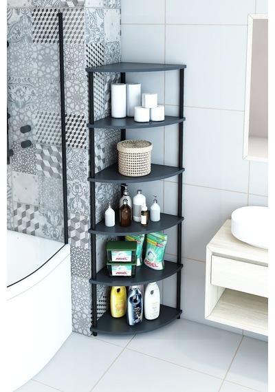 6 Raflı Köşe Banyo Dolabı Banyo Kileri Banyo Düzenleyici Banyo Rafı Üçgen Antrasit