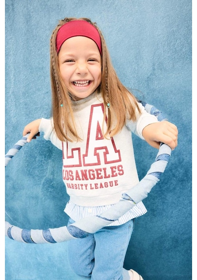 Defacto Kız Bebek Bisiklet Yaka Baskılı İçi Yumuşak Tüylü Sweatshirt F3751a525augr400 Gri