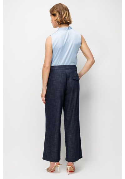 Ekol Kadın Beli Süs Kemerli Bol Paça Pantolon 4934 Indigo