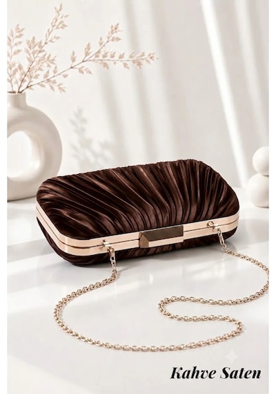 Zeyymoda Kahve Pilse Desenli Abiye Çanta Pile Desen Abiye Çanta Ve Clutch Portföy El Gece Düğün Nişan Abiye Çantası