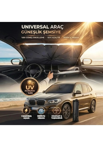 Premium Katlanabilir Araç Ön Cam Güneşliği Şemsiye Tipi Oto Güneşlik, Uv Korumalı Isı Yalıtımlı Ön 55081166