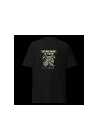 Wildstyle Born Free Choppers Motosiklet Vintage Chopper Baskılı Unisex Bisiklet Yaka Pamuklu Tişört - Siyah