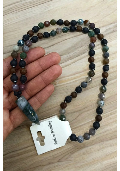 Hint Akik Taşı Lav Taşı Hematit Taşı Venge Kolye 65 Cm Doğal Taş Kolye Boy Doğal Taş Kolye Renkli Renkli