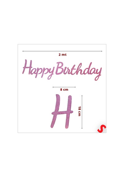 Happy Birthday Simli Folyo Karton Banner, 2 Mt - Pembe 0  -  99