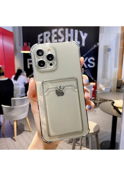 Teknomoda Apple Uyumlu iPhone 16 Pro Kılıf Kartlıklı Anti Şok Korumalı Şeffaf Silikon Füme Koyu Şeffaf Acık Siyah Füme